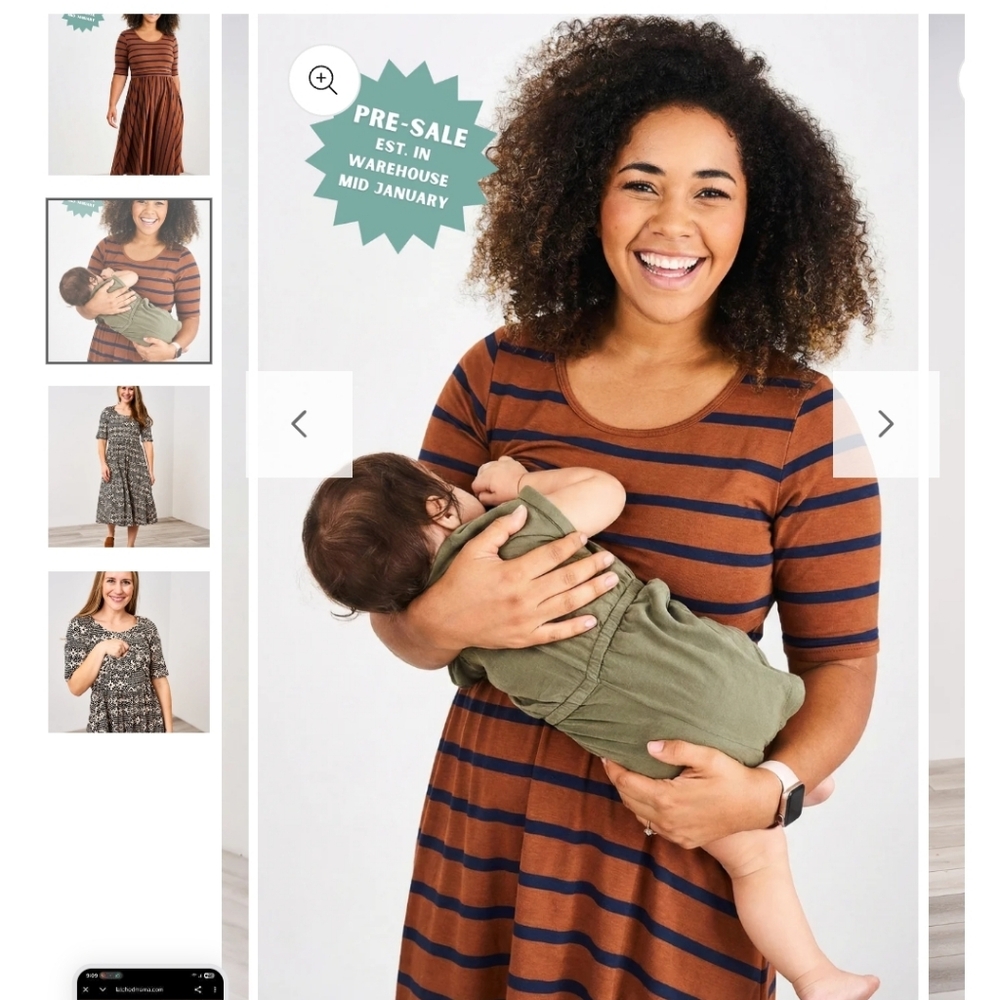 Latched Mama Green and Navy Striped Midi Nursing Dress
